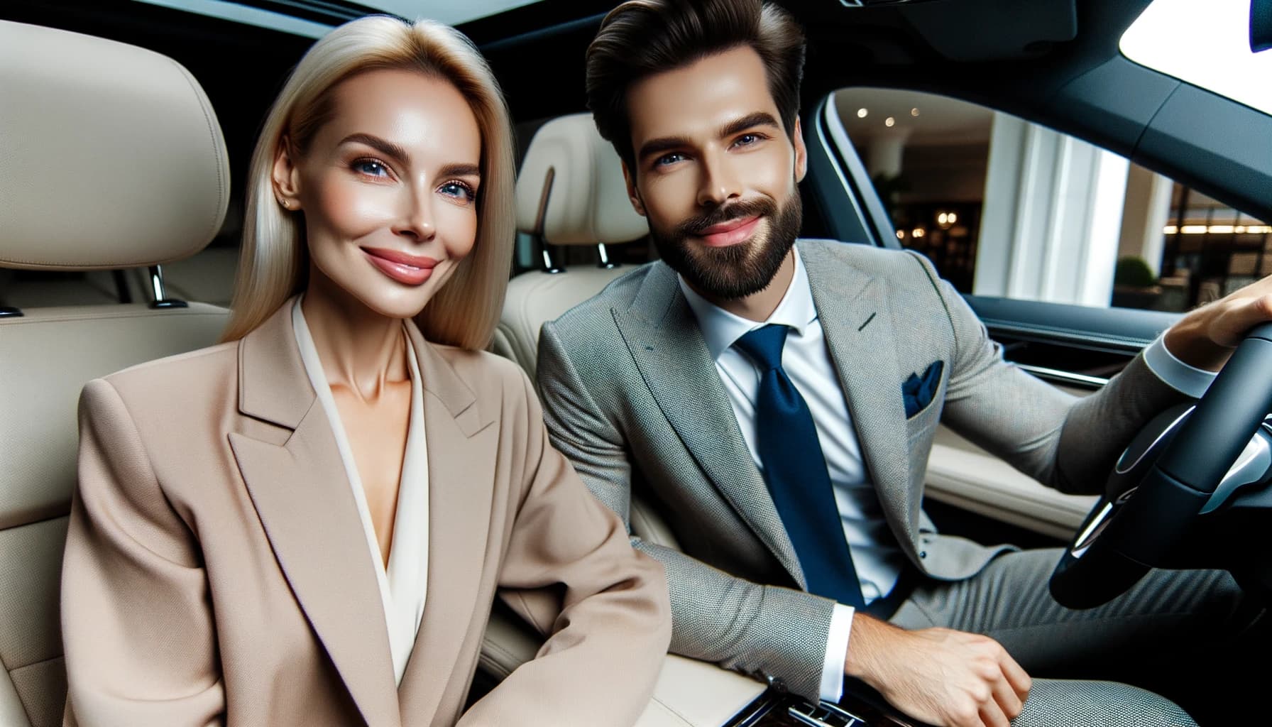 Ett par i 30 års åldern som sitter glada i sin nya bil som dem finansierat med ett billån