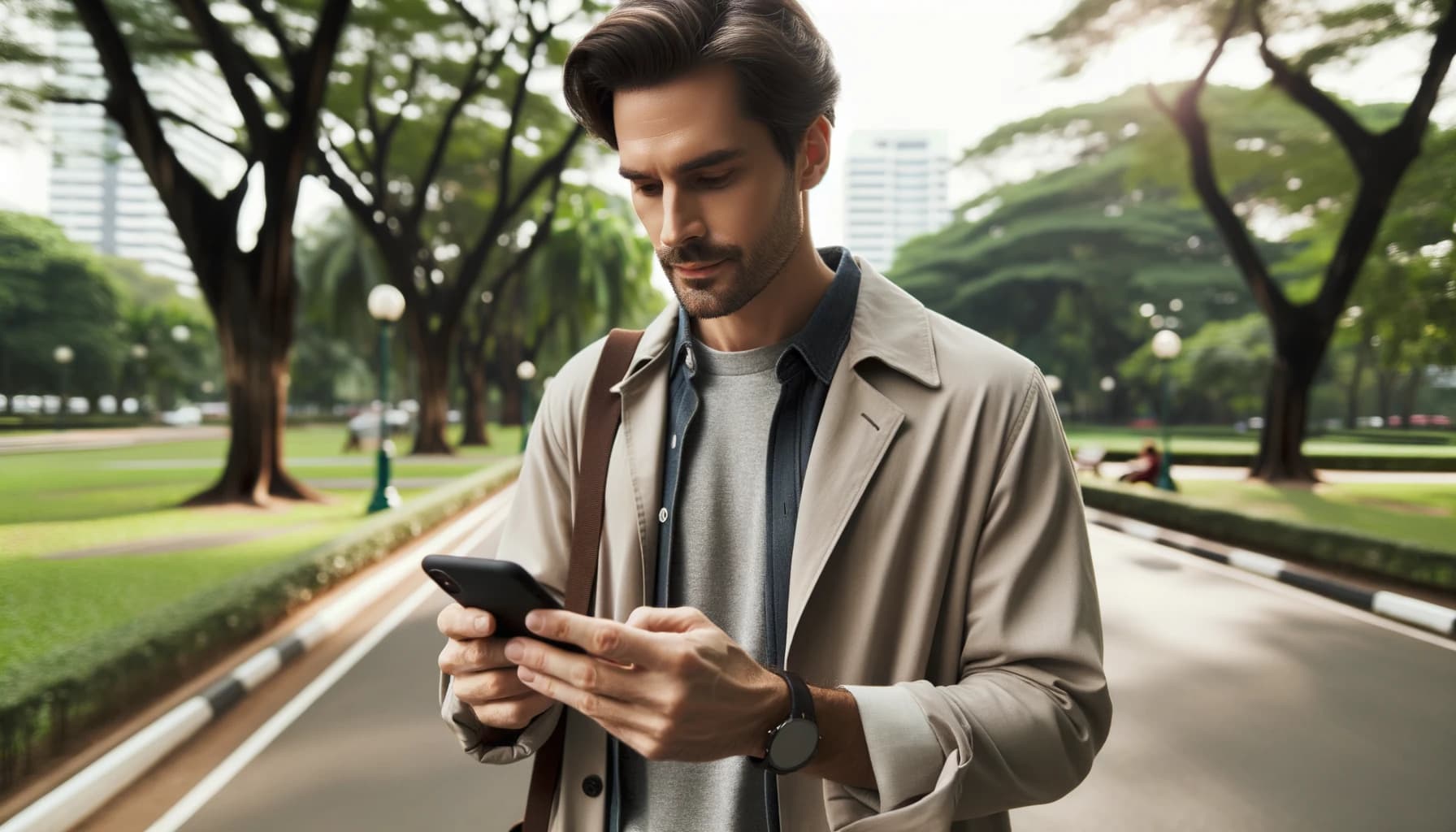 Man som jämför billån utan kontantinsats på sin mobil