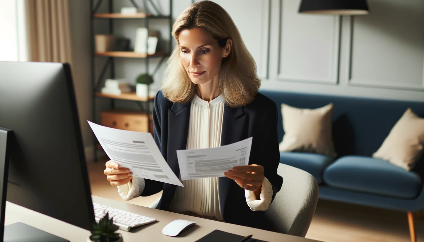 Kvinna som betalar fakturor för sitt lån